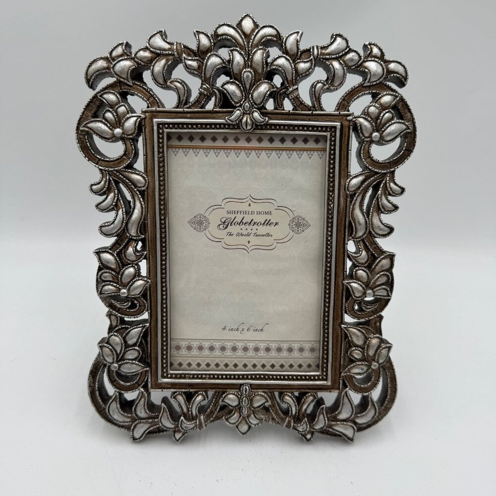 Sheffield Home Silvertone Metal look style Picture Frame 4 x 6 Photo Vintage vib